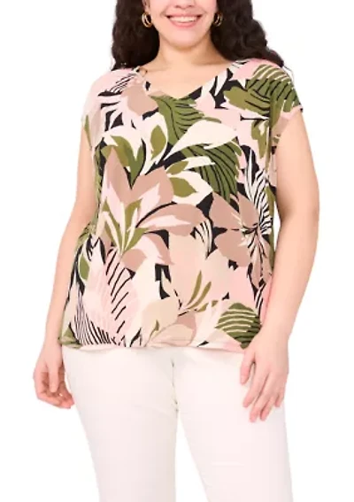 Plus Printed V-Neck Top
