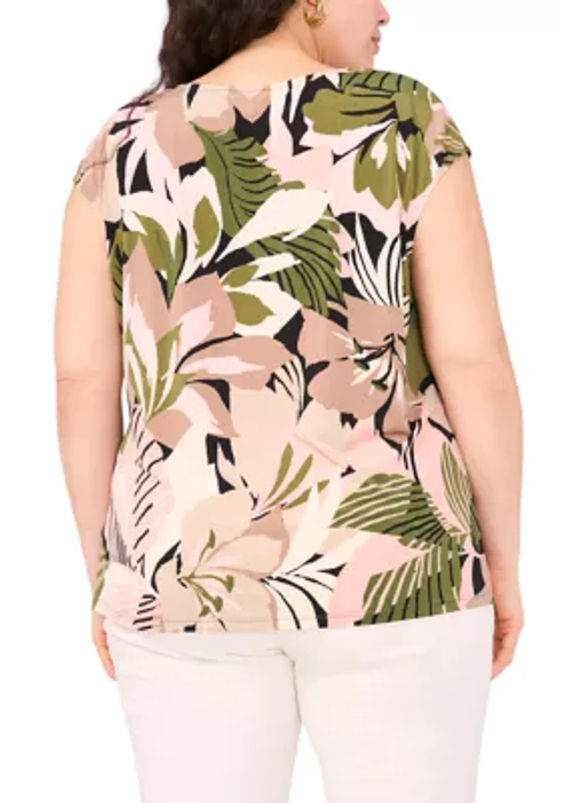 Plus Printed V-Neck Top
