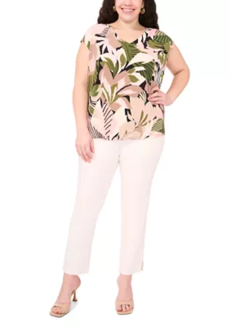 Plus Printed V-Neck Top