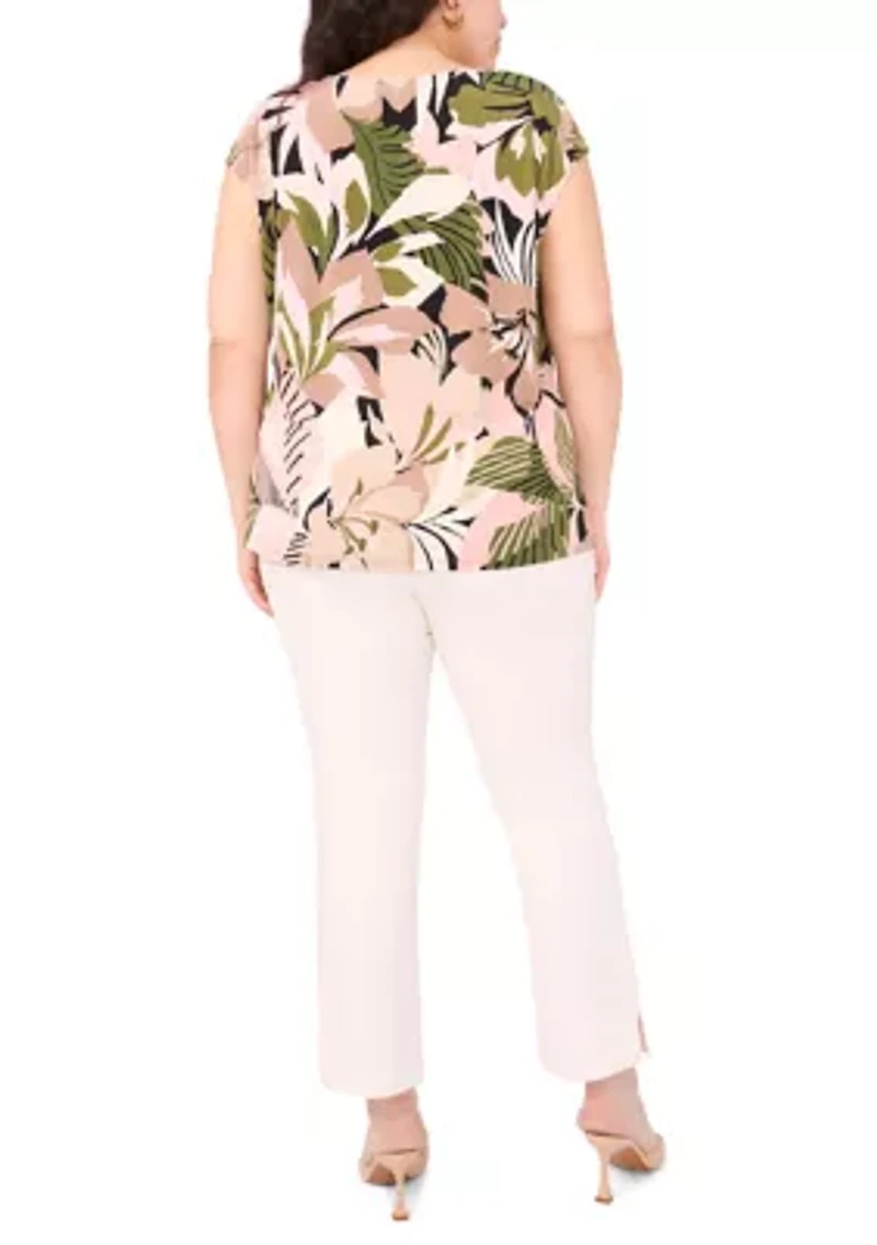 Plus Printed V-Neck Top