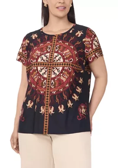 Plus Crew Neck Short Sleeve Split Back T-Shirt