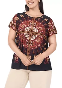 Plus Crew Neck Short Sleeve Split Back T-Shirt