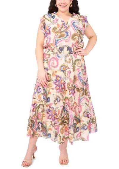 Plus Printed Tiered Dress