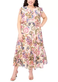 Plus Printed Tiered Dress