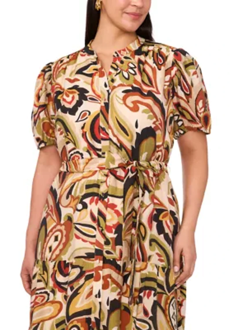 Plus Short Sleeve Front Dress with Tie