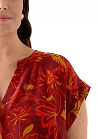 Plus Short Sleeve V-Neck Front Placket Blouse