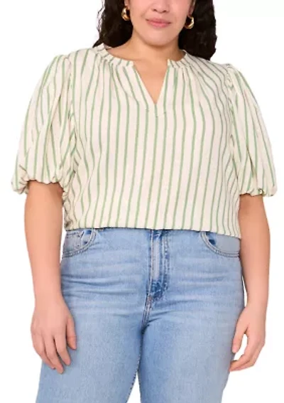 Plus Puff Sleeve Organdy Top