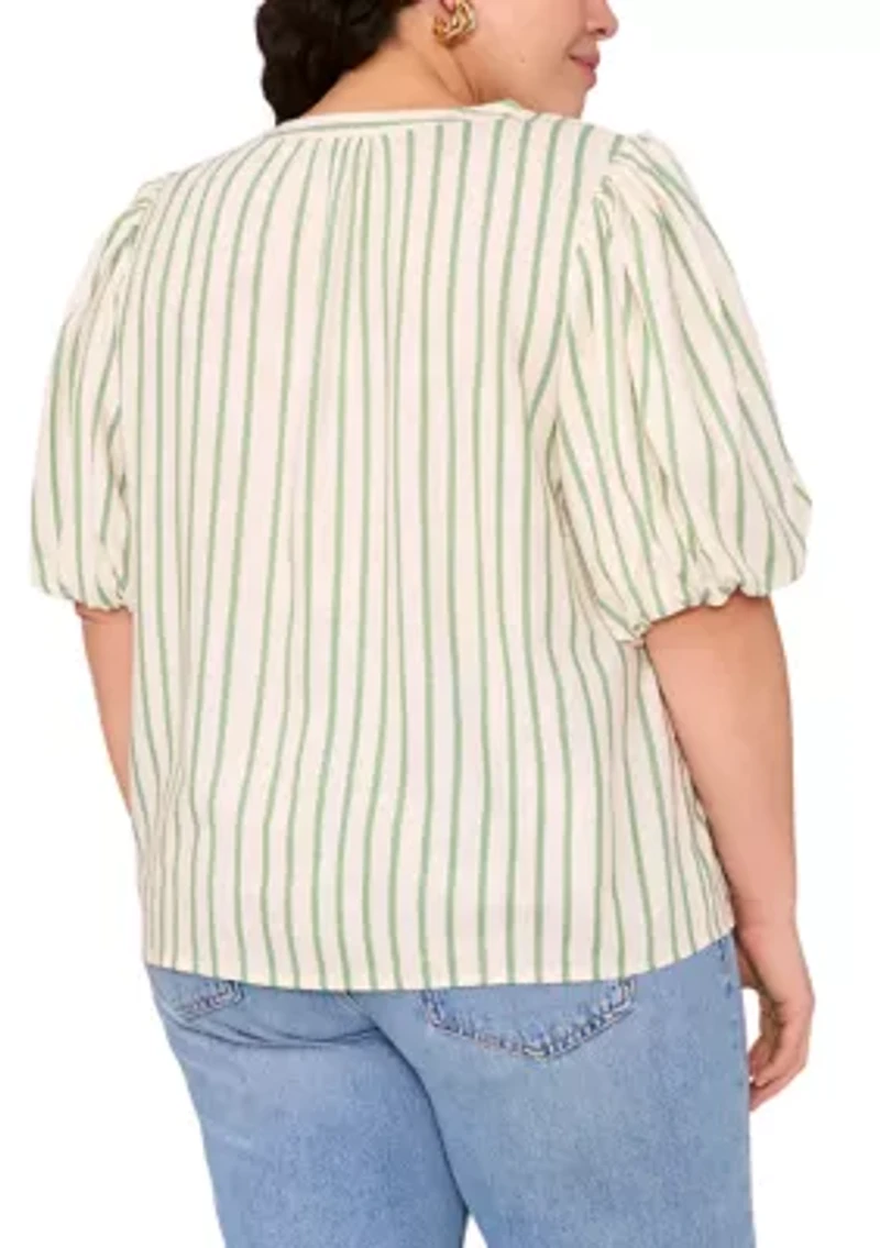 Plus Puff Sleeve Organdy Top