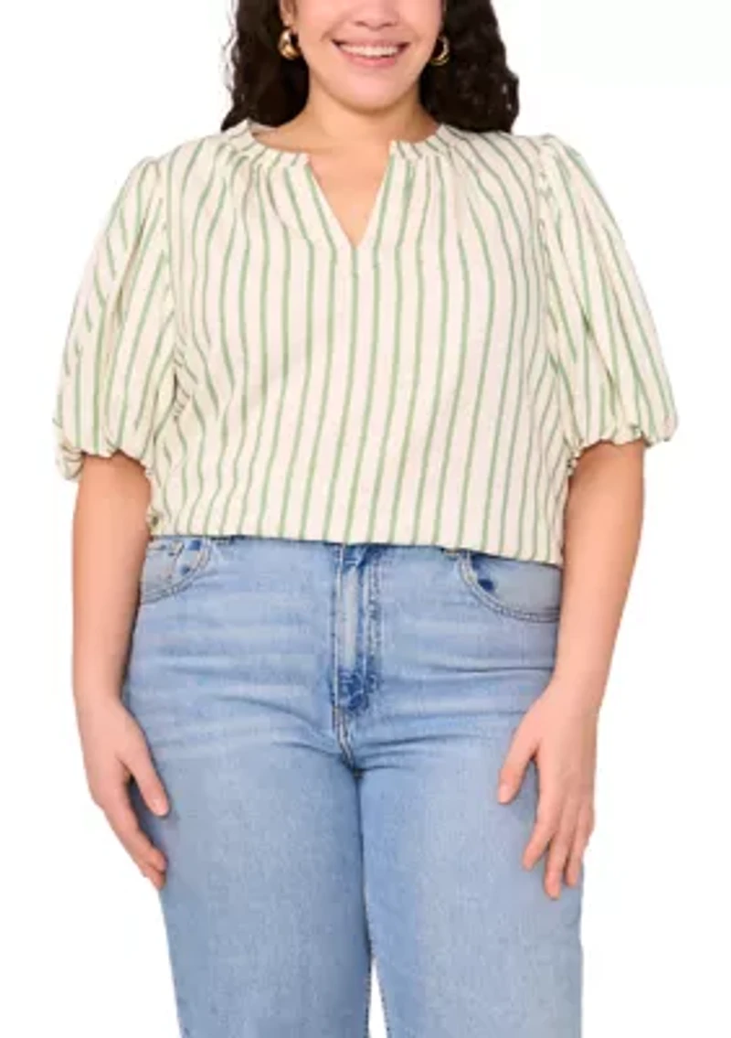 Plus Puff Sleeve Organdy Top