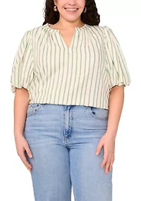 Plus Puff Sleeve Organdy Top