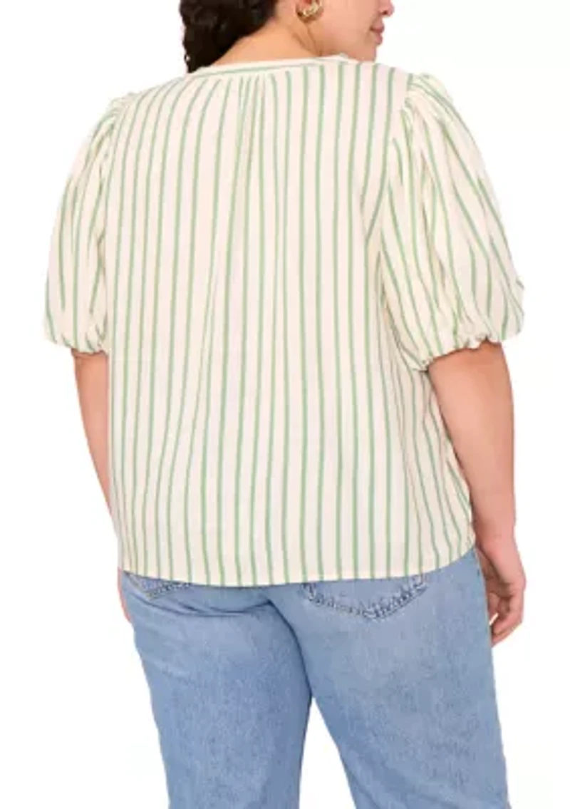 Plus Puff Sleeve Organdy Top