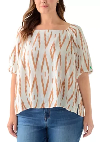 Plus Square Neck Puff Sleeve Raglan Top