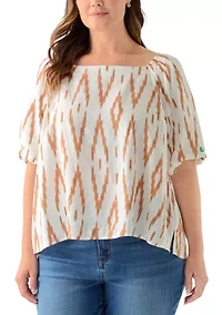 Plus Square Neck Puff Sleeve Raglan Top