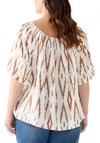 Plus Square Neck Puff Sleeve Raglan Top