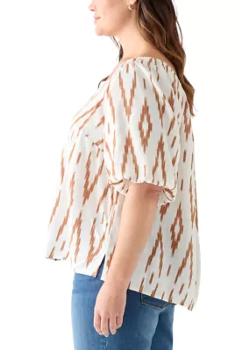 Plus Square Neck Puff Sleeve Raglan Top