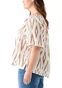 Plus Square Neck Puff Sleeve Raglan Top