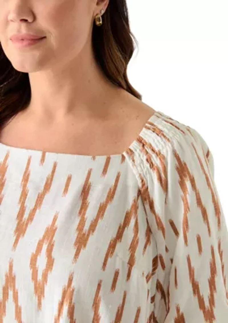 Plus Square Neck Puff Sleeve Raglan Top