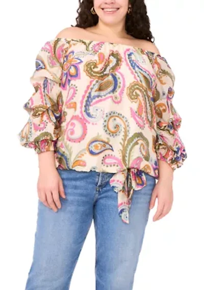 Plus Off the Shoulder Bubble Sleeve Top