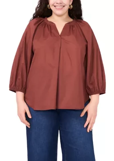 Plus Split Neck Blouse