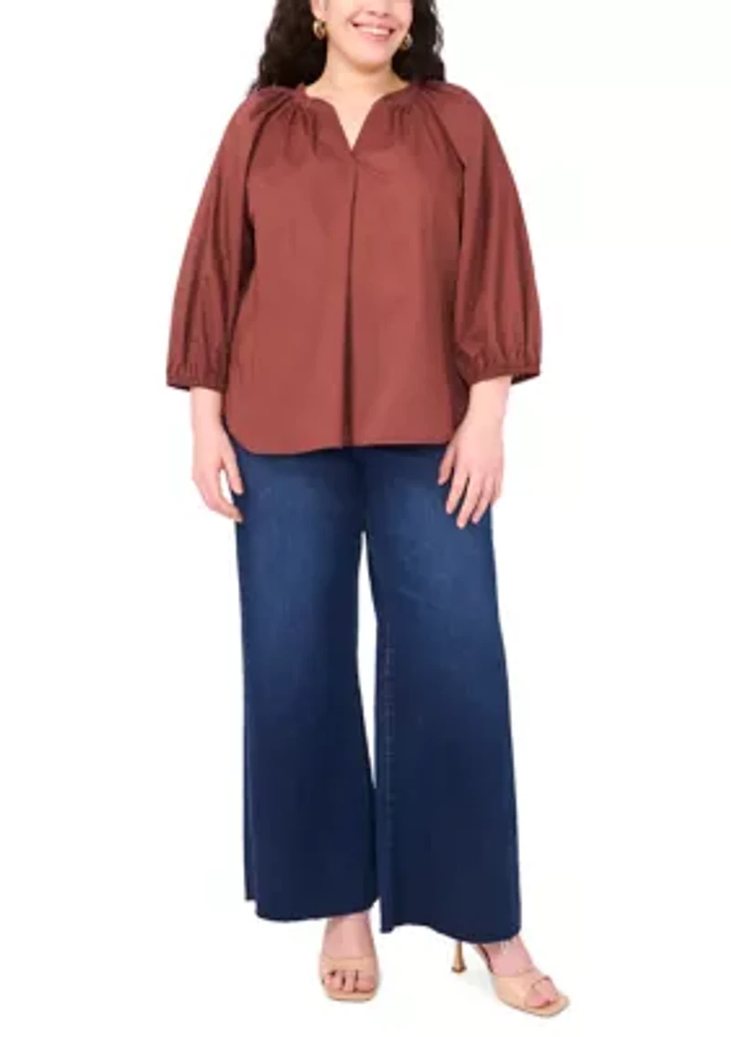 Plus Split Neck Blouse