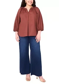 Plus Split Neck Blouse