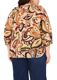 Plus 3/4 Sleeve V-Neck Blouse
