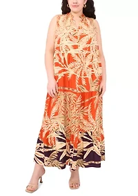 Plus Sleeveless Printed Tiered Maxi Dress