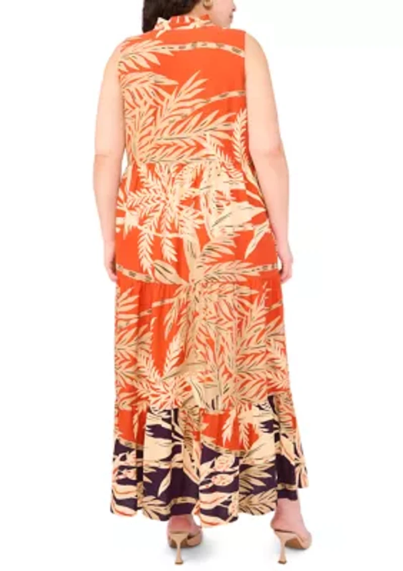 Plus Sleeveless Printed Tiered Maxi Dress