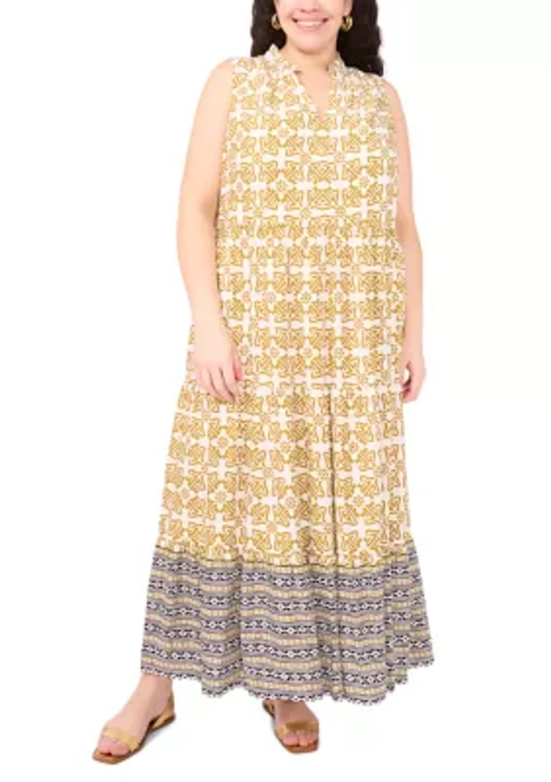 Plus Sleeveless Printed Tiered Maxi Dress