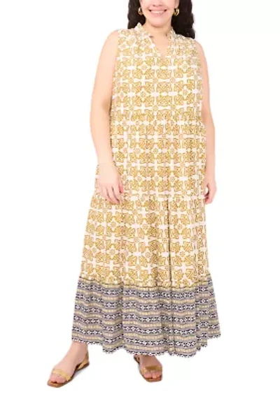 Plus Sleeveless Printed Tiered Maxi Dress
