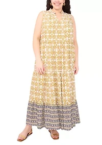 Plus Sleeveless Printed Tiered Maxi Dress