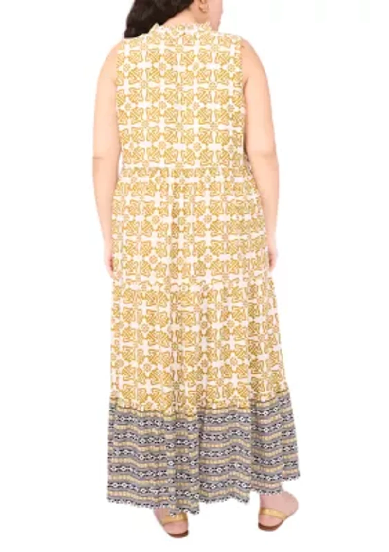 Plus Sleeveless Printed Tiered Maxi Dress