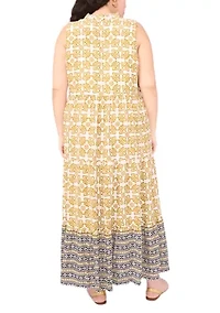 Plus Sleeveless Printed Tiered Maxi Dress