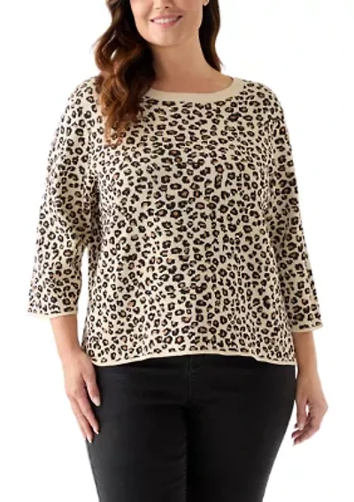 Plus 3/4 Crew Animal Jacquard Sweater