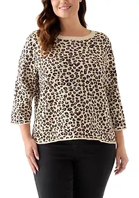 Plus 3/4 Crew Animal Jacquard Sweater