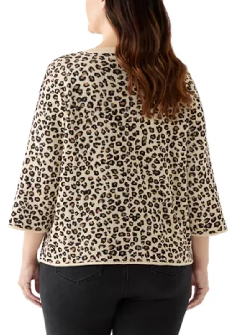 Plus 3/4 Crew Animal Jacquard Sweater