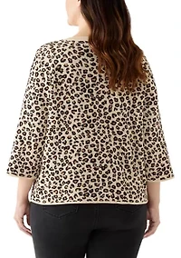 Plus 3/4 Crew Animal Jacquard Sweater