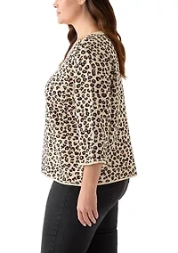 Plus 3/4 Crew Animal Jacquard Sweater