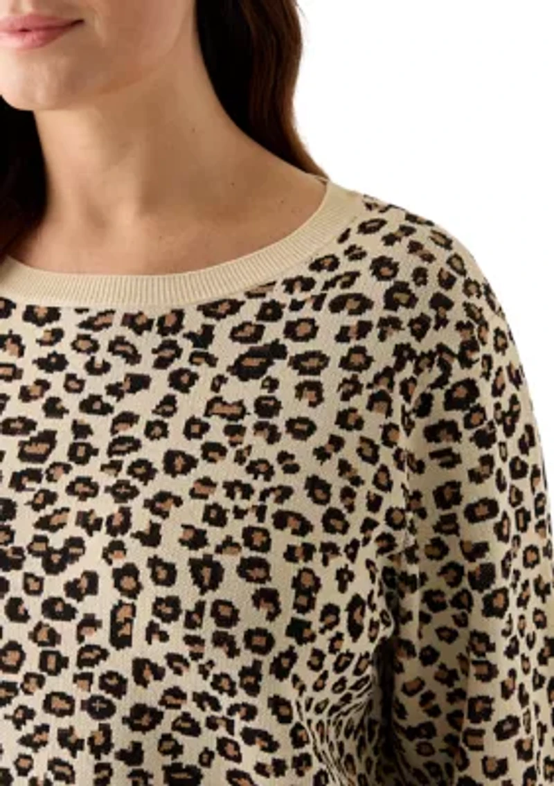 Plus 3/4 Crew Animal Jacquard Sweater