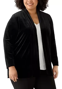 Plus Open Velvet Cardigan