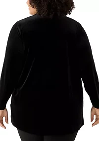 Plus Open Velvet Cardigan