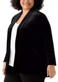 Plus Open Velvet Cardigan
