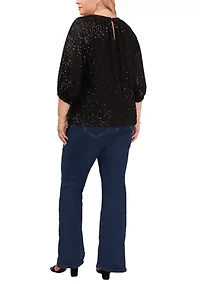 Plus Puff Sleeve Keyhole Sequin Top
