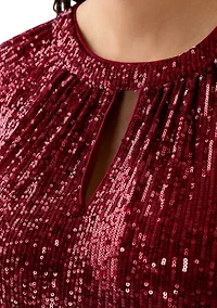 Plus Puff Sleeve Keyhole Sequin Top