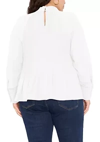 Plus Long Sleeve Tie Back Pleated Blouse