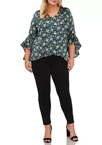 Plus Long Sleeve V-Neck Double Layer Blouse