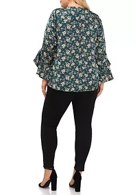Plus Long Sleeve V-Neck Double Layer Blouse