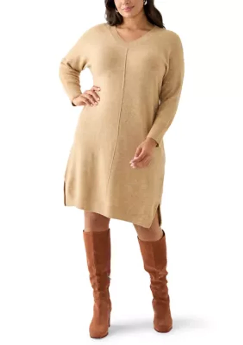Plus Long Sleeve V-Neck Sweater Dress