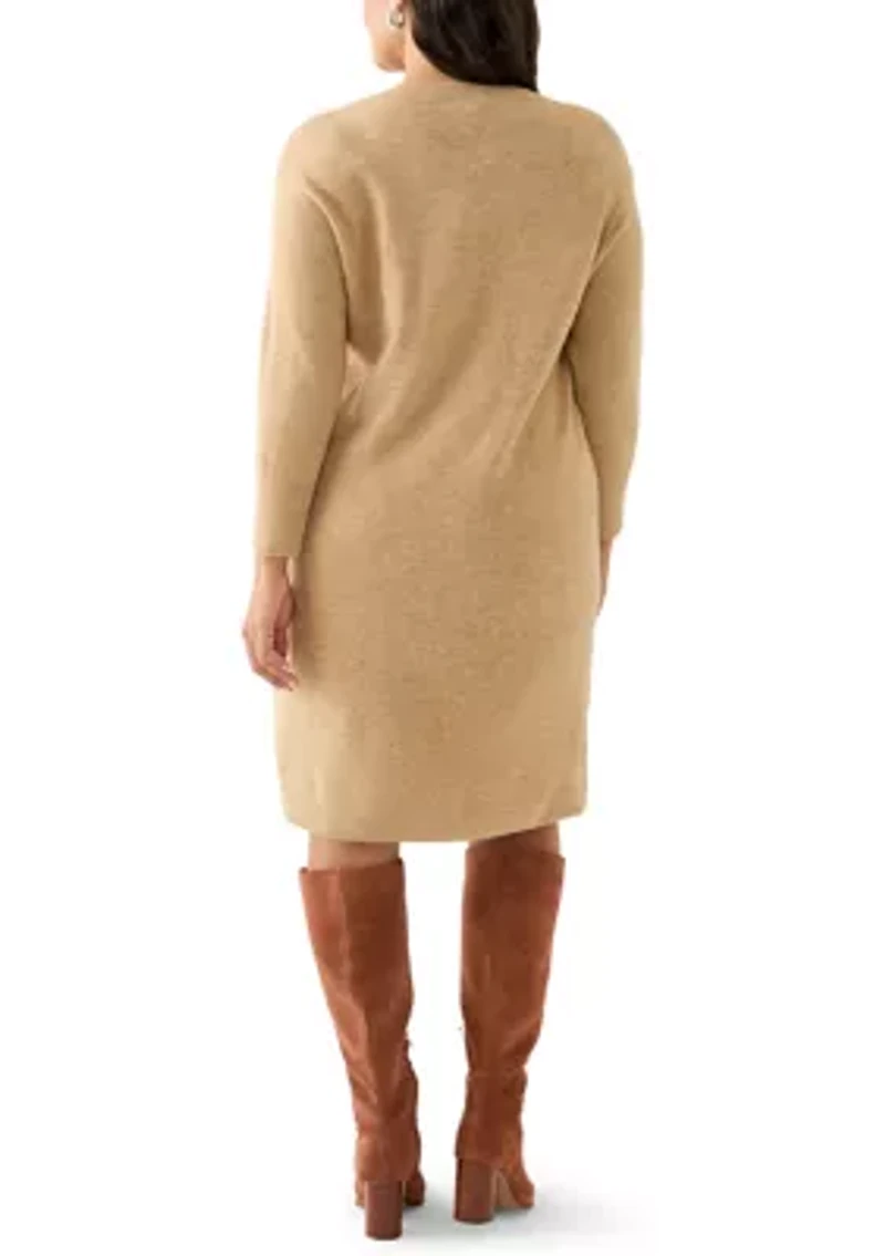 Plus Long Sleeve V-Neck Sweater Dress
