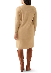 Plus Long Sleeve V-Neck Sweater Dress